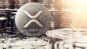 XRP 的概念代币，背景中有代币堆栈。  XRP 价格预测。